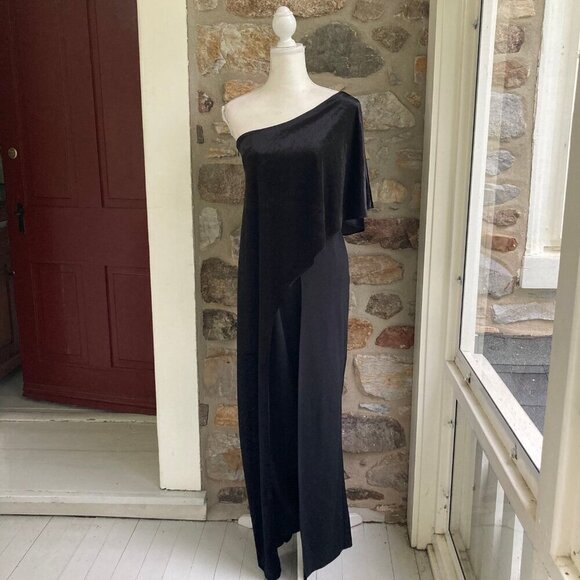 NWT ADRIANNA PAPELL Draped Velvet One-Shoulder Jumpsuit Black Womens 8 - Picture 5 of 12
